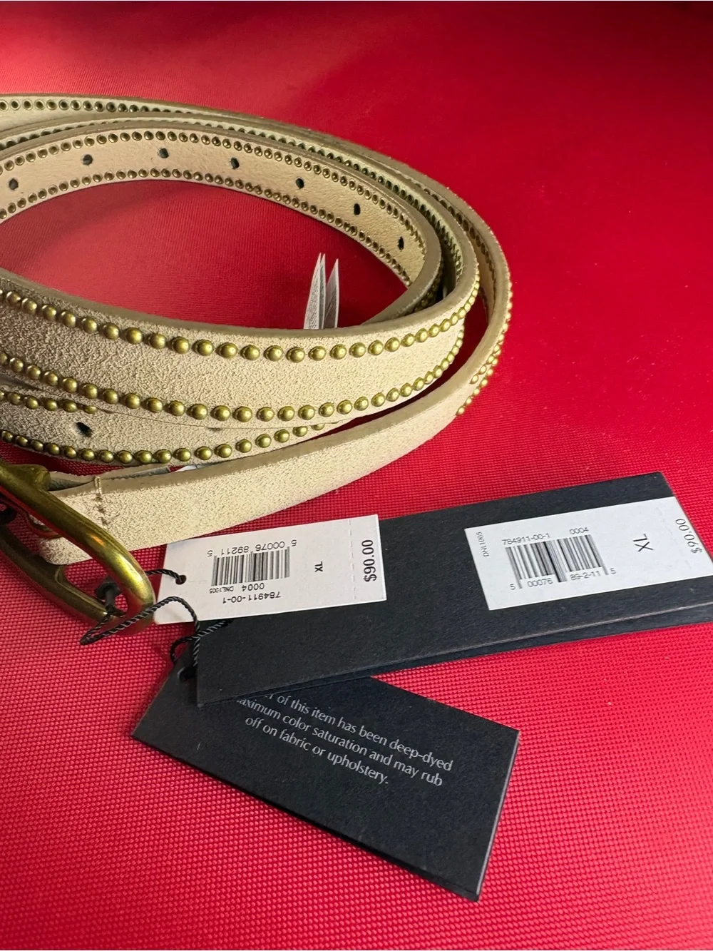 Banana Republic Beige Leather Belt with Gold Stud Trim